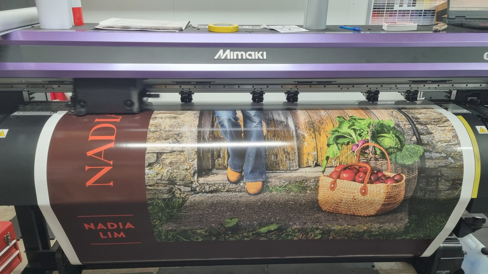 Nadia Lim banner printing on the Mimaki