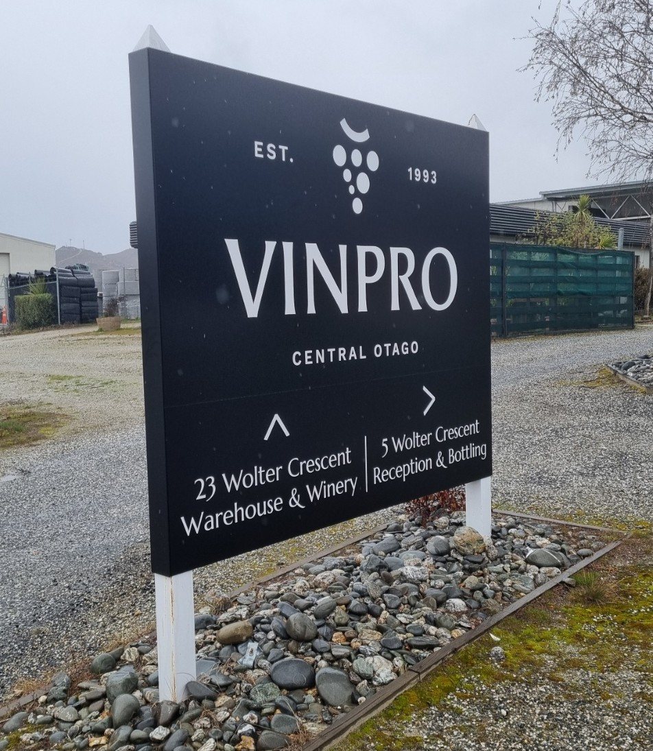 Vinpro Central Otago entrance sign